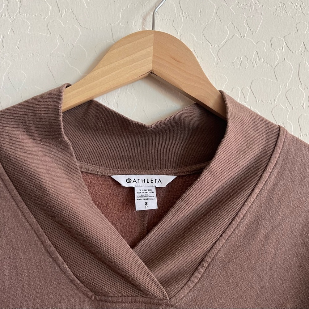 Athleta Clarity V-Neck Sweatshirt Rustic Beige - Picture 8 of 11